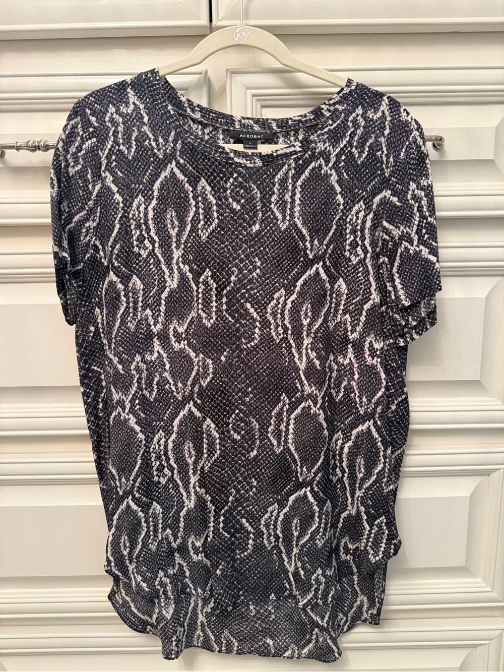 Acrobat Black & White Snake-Print Short Sleeve Silk Tee